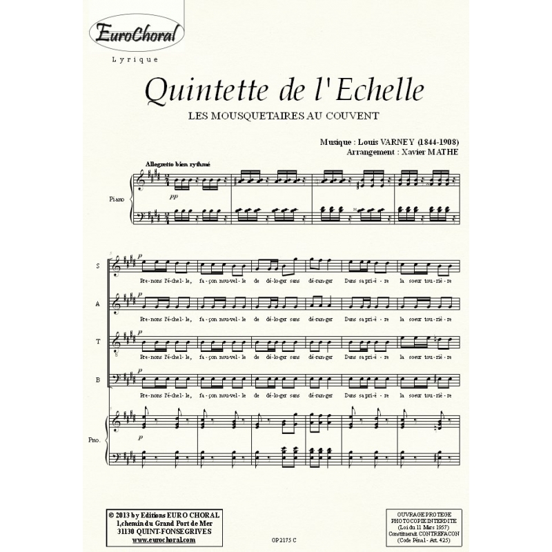 QUINTETTE DE L'ECHELLE (Les mousquetaires au couvent) (Conducteur)