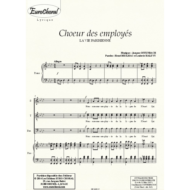 CHOEUR DES EMPLOYES (La vie Parisienne) (Conducteur)