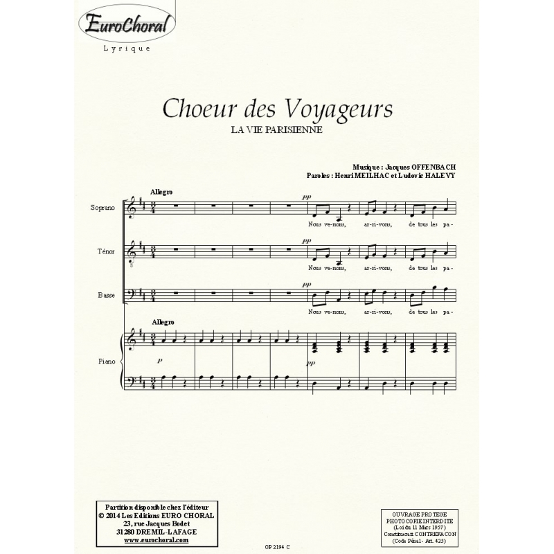 CHOEUR DES VOYAGEURS (La vie Parisienne) (Conducteur)
