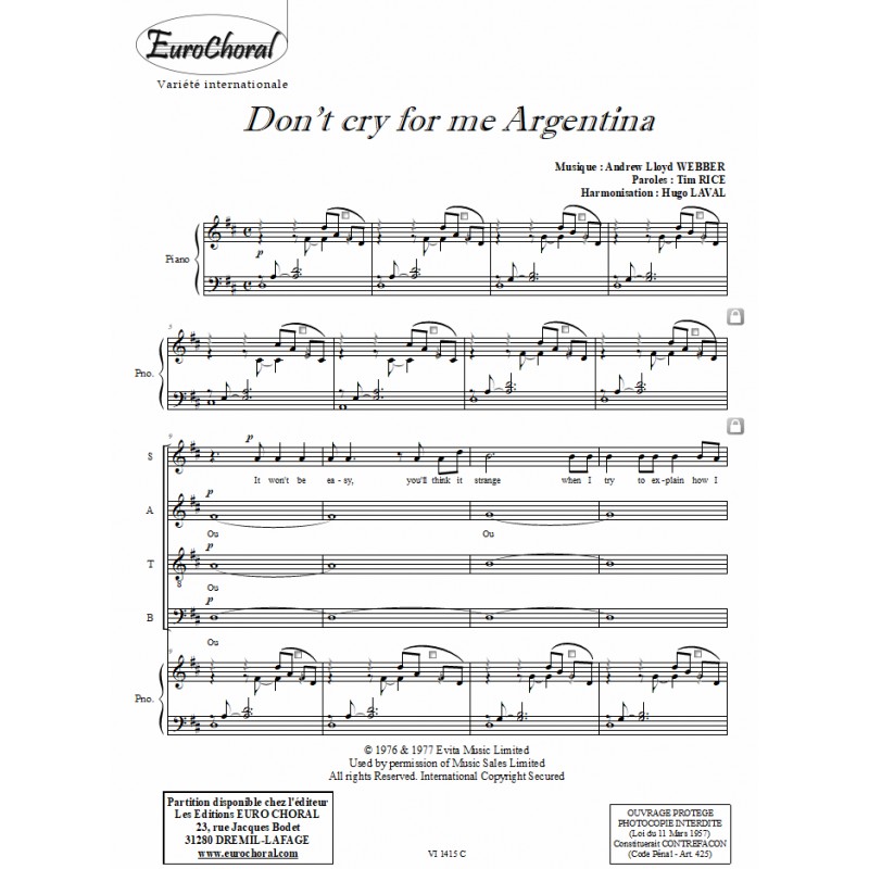 DON'T CRY FOR ME ARGENTINA (conducteur)