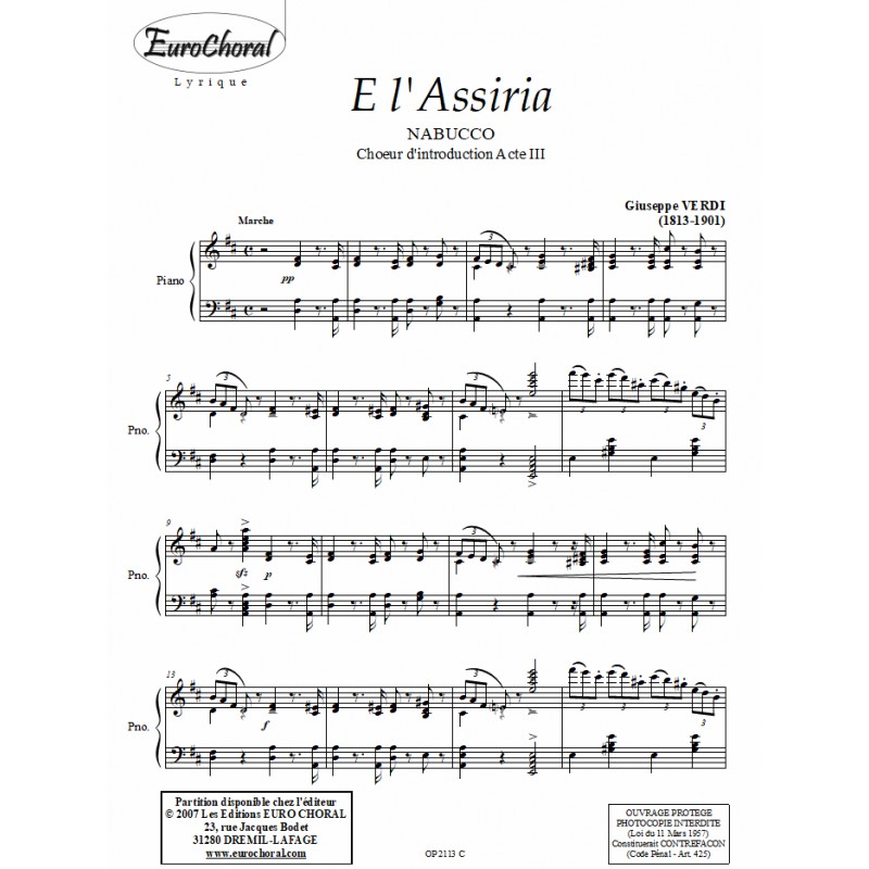 E L'ASSIRIA (extrait de NABUCCO) (Conducteur)