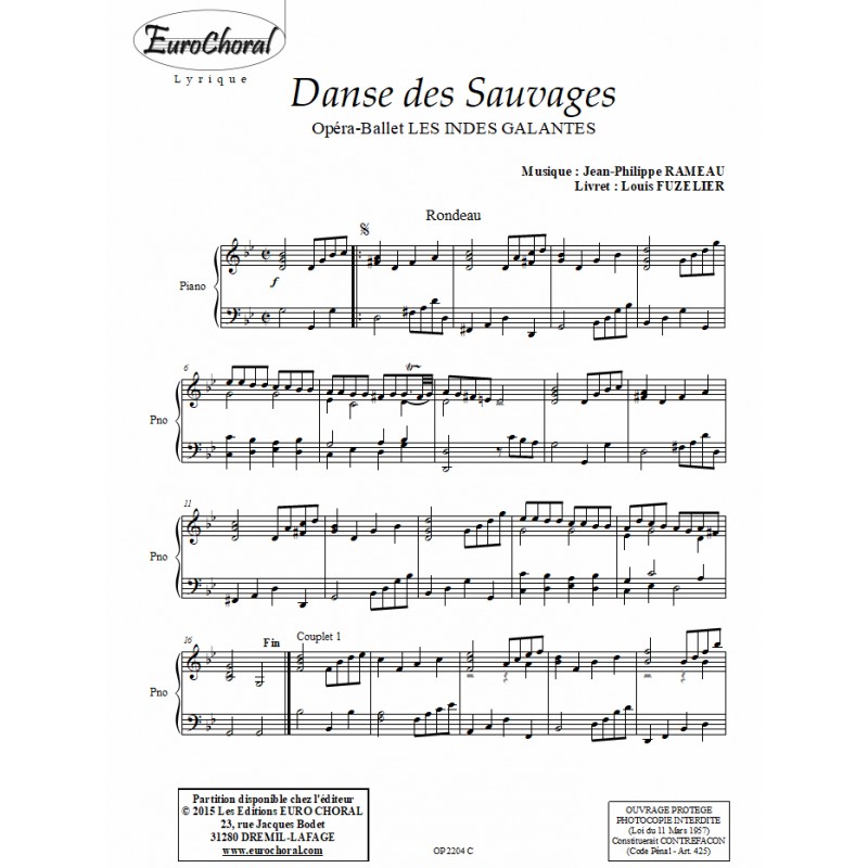 DANSE DES SAUVAGES (Les Indes galantes) (Conducteur)