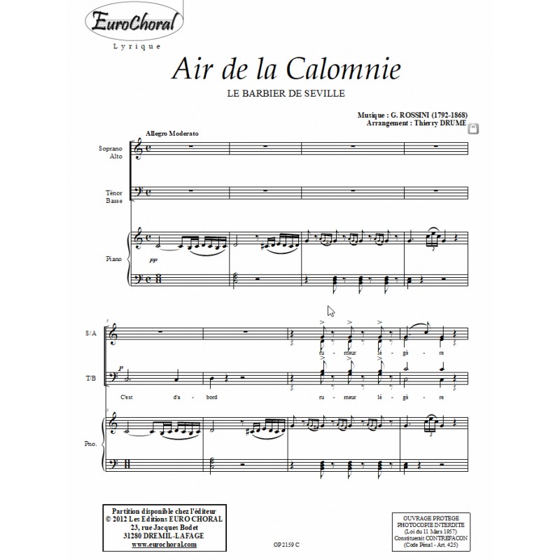 AIR DE LA CALOMNIE (Le Barbier de Séville) (Conducteur)