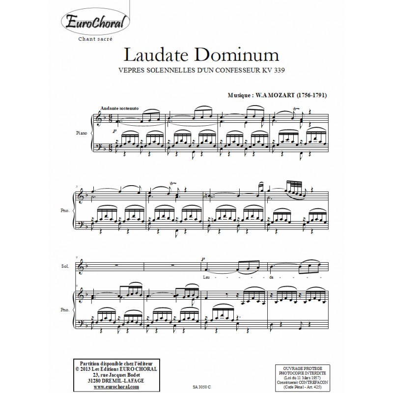 LAUDATE DOMINUM (Vêpres solennelles KV 339) (Conducteur)