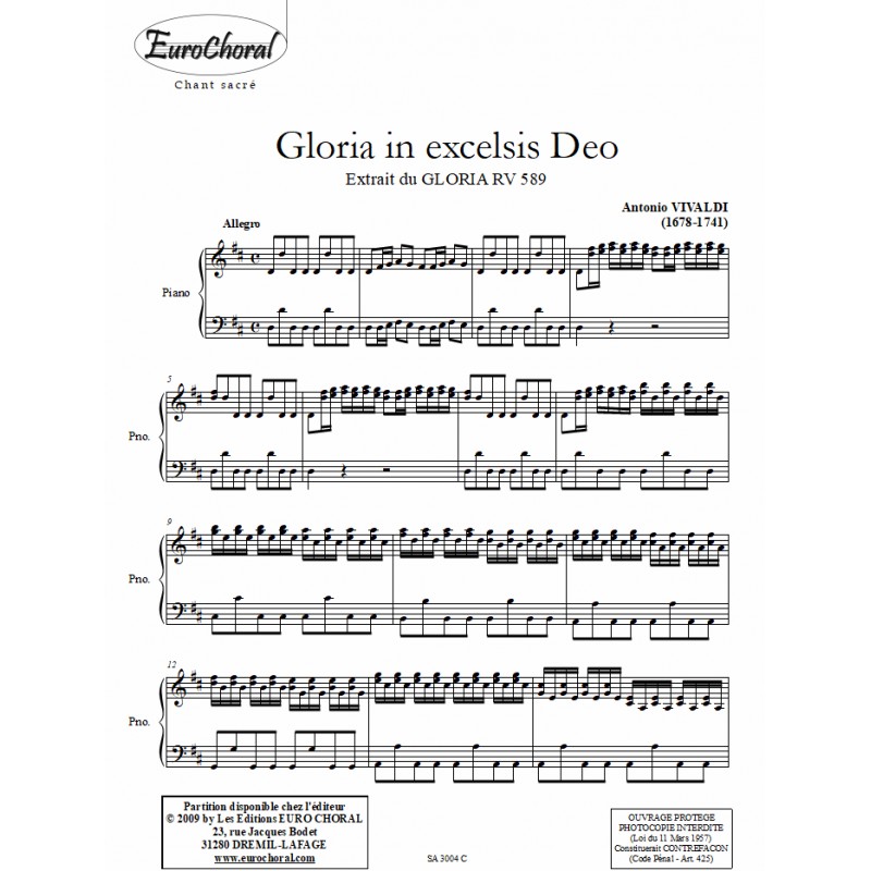 GLORIA (extrait du Gloria RV 589) (Conducteur)