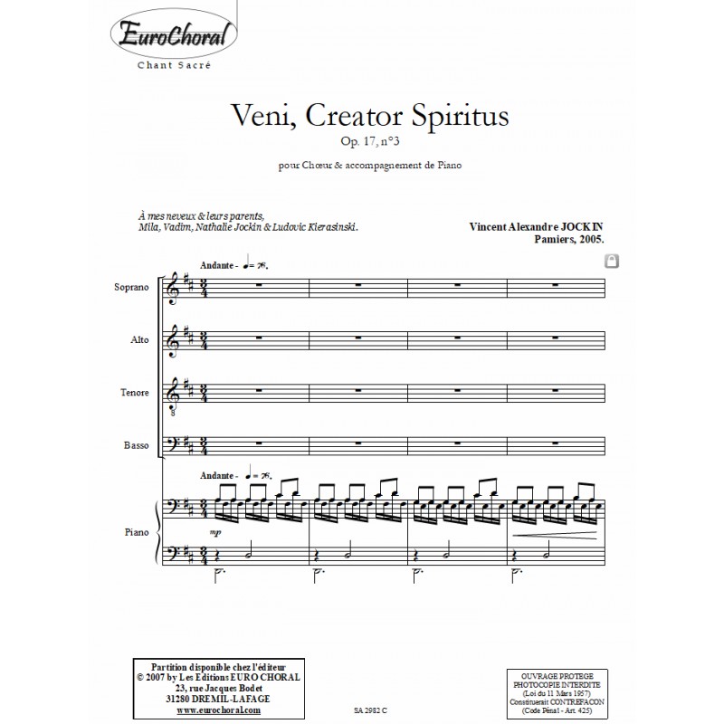 VENI CREATOR SPIRITUS Op.17, n°3 (Conducteur)