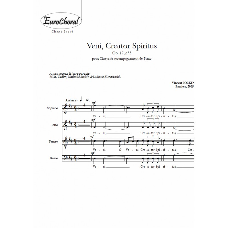 VENI CREATOR SPIRITUS Op.17, n°3 (Choeur)