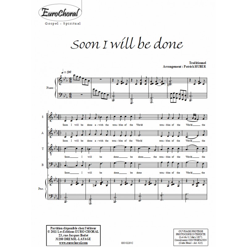 SOON I WILL BE DONE (Conducteur)