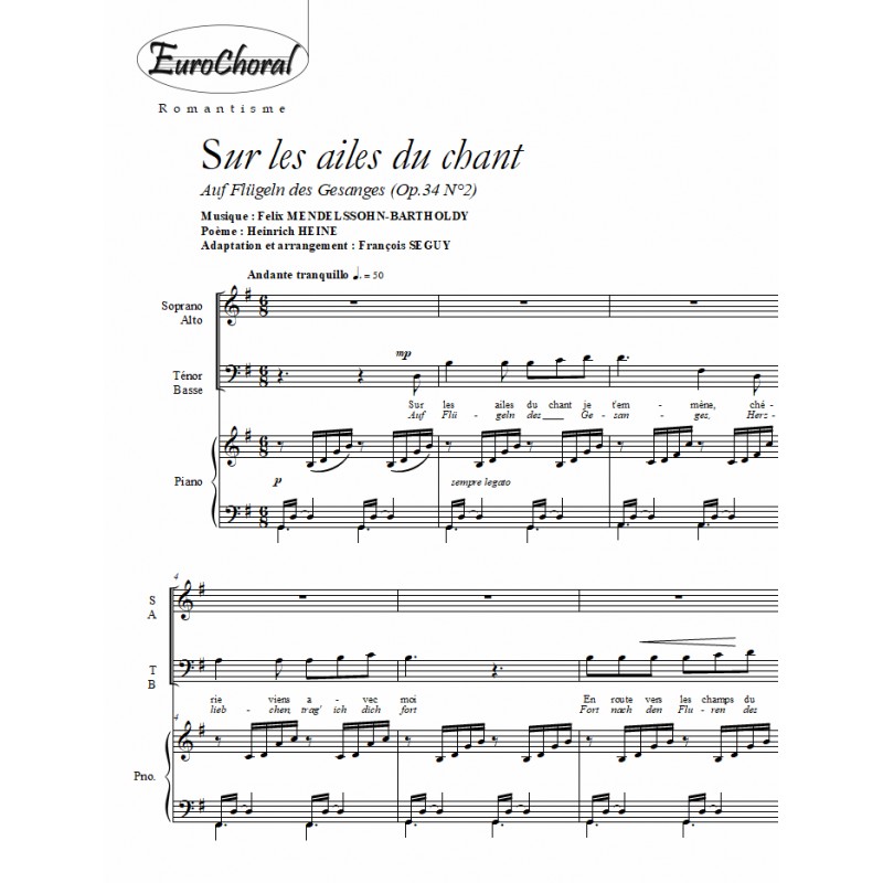 SUR LES AILES DU CHANT (Auf Flügeln des Gesanges) Op.34 N°2)