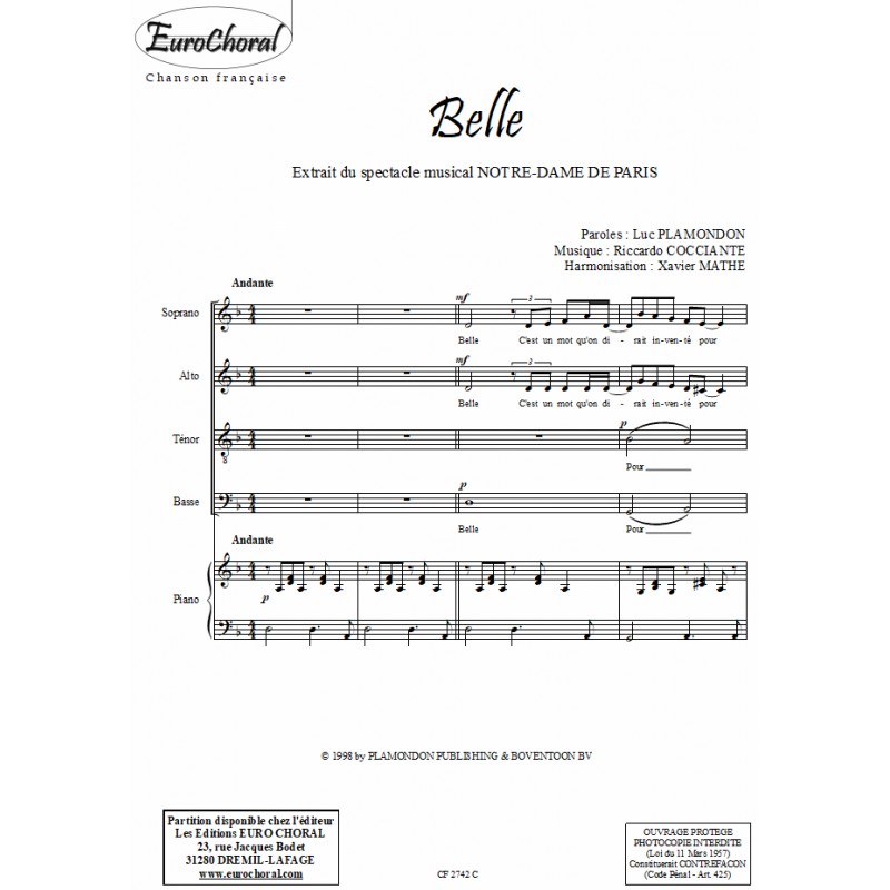 BELLE (NOTRE DAME de PARIS) (Conducteur)