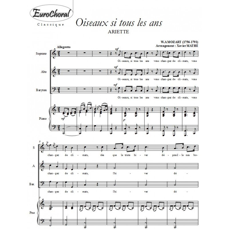 OISEAUX SI TOUS LES ANS (Mozart)