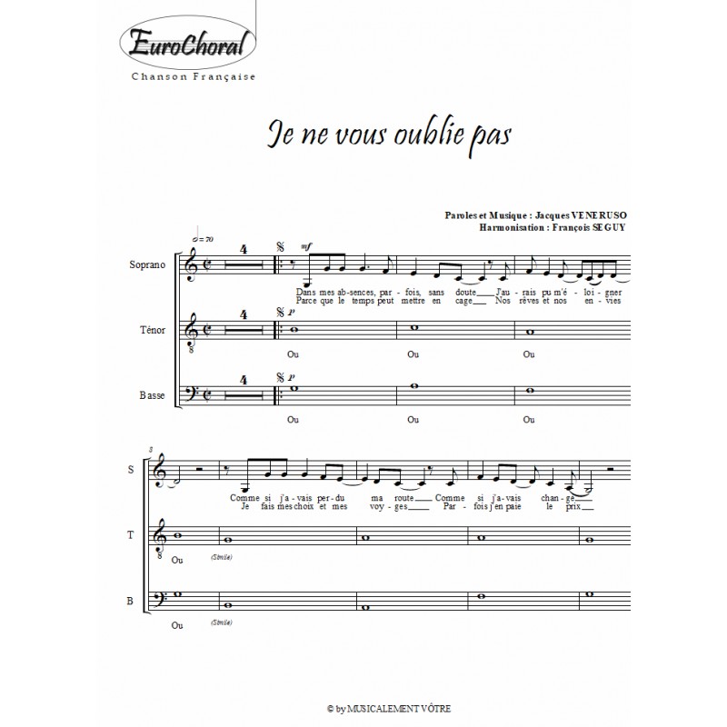 JE NE VOUS OUBLIE PAS (Chœur)
