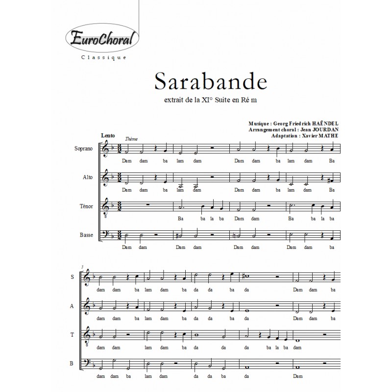 SARABANDE (Arr. sur la XI° Suite en Ré m)
