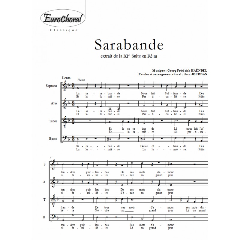 SARABANDE (Arr. sur la XI° Suite en Ré m)