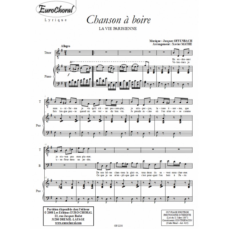 CHANSON A BOIRE (La vie Parisienne)
