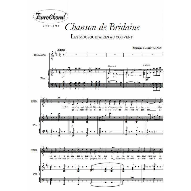CHANSON DE BRIDAINE (Les mousquetaires au couvent)